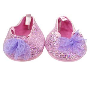 Build A Bear Workshop Pink Sparkle Sequin Flats Shoes Purple Bow BABW BAB